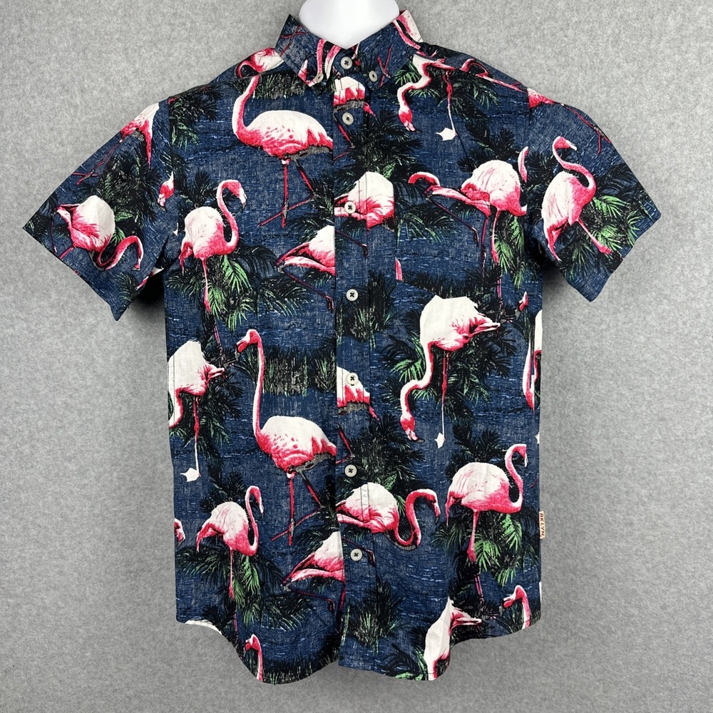 Brooklyn Cloth Men's Short Sleeve Button Down Shirt‎ Flamingo Palm Size Small